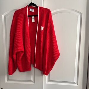 Old Navy Red Open-Front Heart Accent Cardigan
